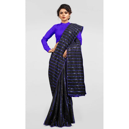 Vichitra Saree with Blouse (Blue, 5-6 Mtrs)