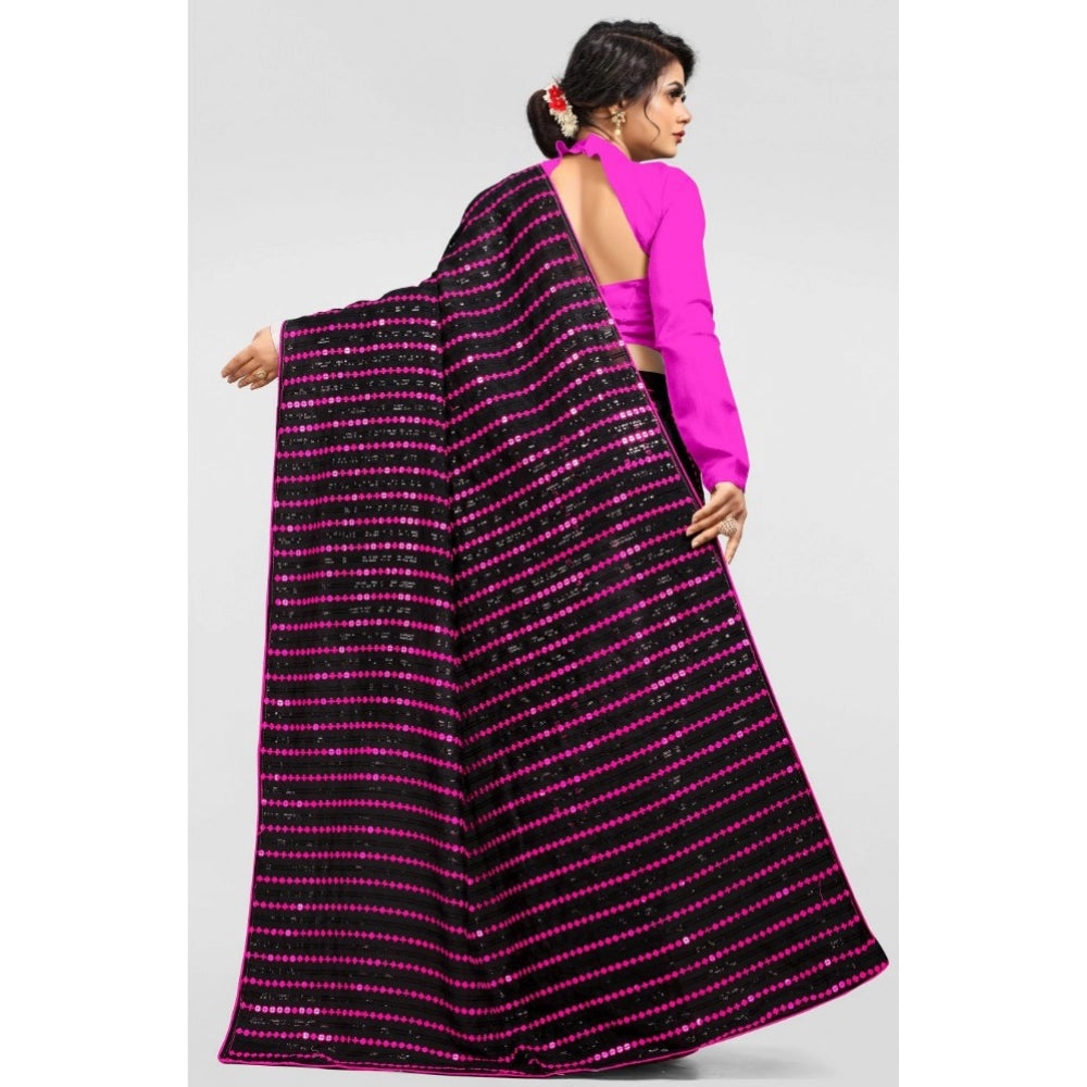 Vichitra Saree with Blouse (Pink, 5-6 Mtrs)