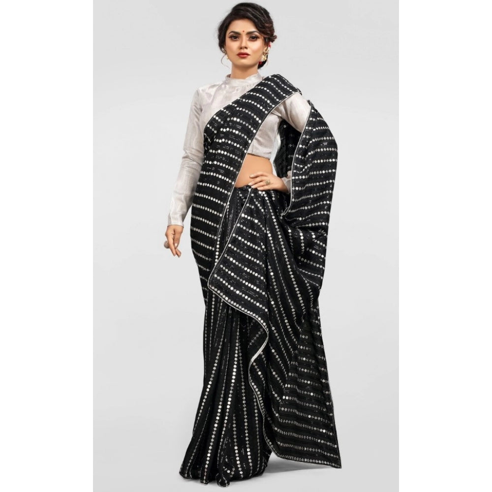 Vichitra Saree with Blouse (Silver, 5-6 Mtrs)