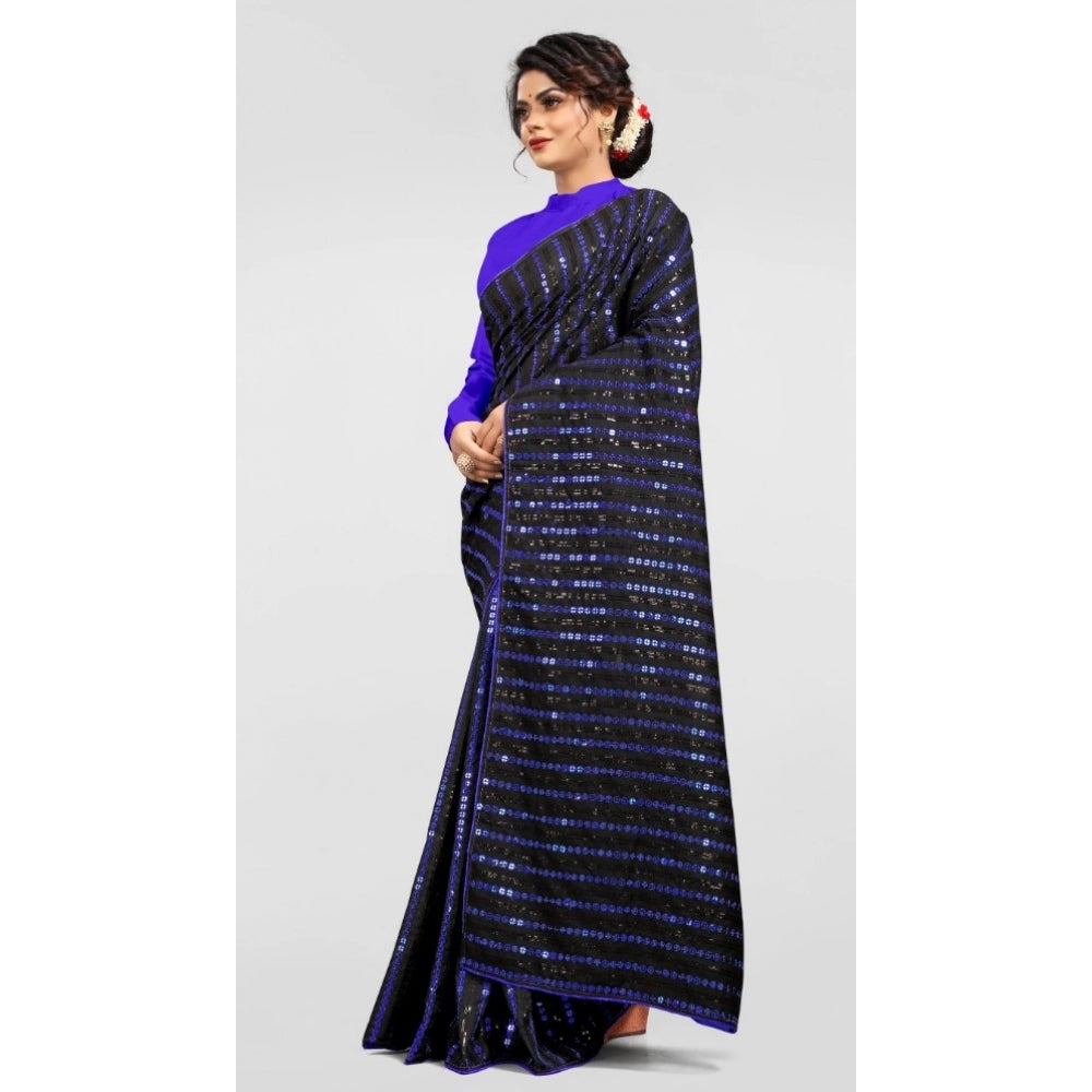 Vichitra Saree with Blouse (Blue, 5-6 Mtrs)