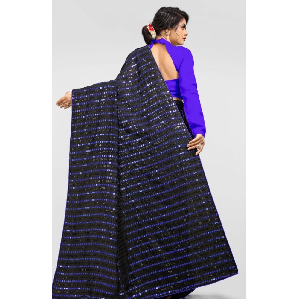 Vichitra Saree with Blouse (Blue, 5-6 Mtrs)