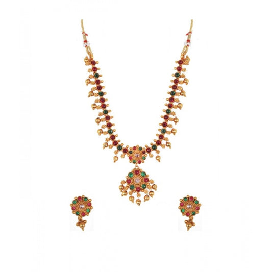 Elegent Brass Kempu Chain Jewellery Set (Multi Color, Free Size)