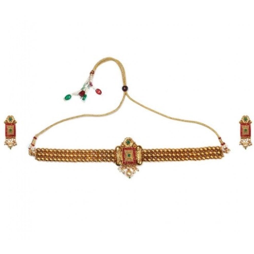 Elegent And  Modern Gold Plated Chowker Set (Red And Green, Free Size)