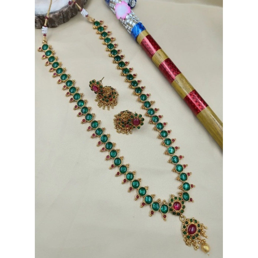 Classic Copper Kempu Haram Jewellery Set  (Green, Free Size)