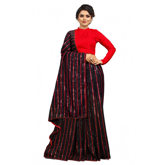 Vichitra Saree with Blouse (Red, 5-6 Mtrs)