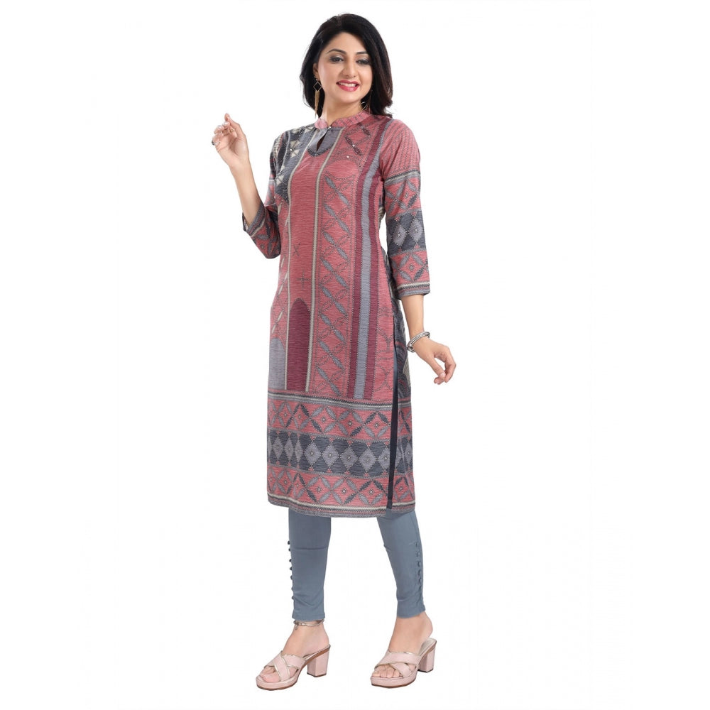 3/4th Sleeve Masleen Tunic Long Kurti (Coral)