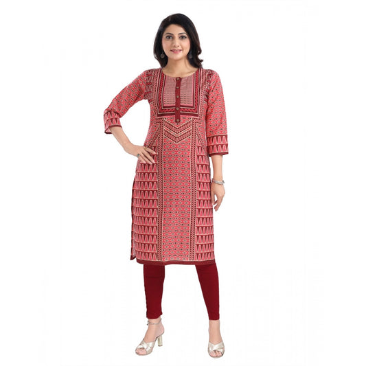 3/4th Sleeve Cotton Blend Tunic Long Kurti (Pink)