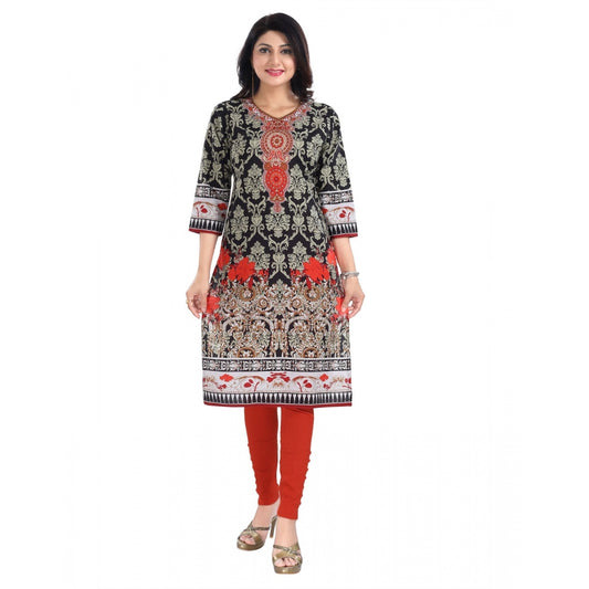 3/4th Sleeve Cotton Blend Tunic Long Kurti (Black)