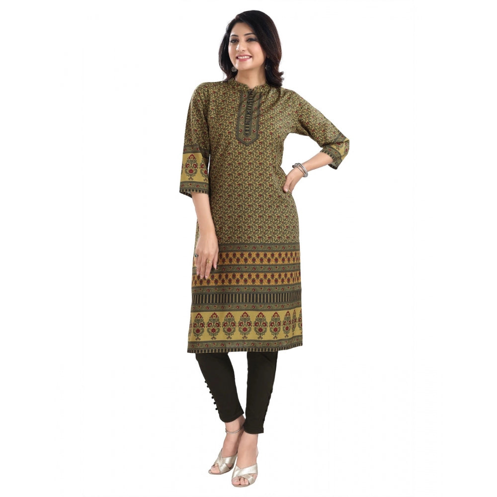 3/4th Sleeve Cotton Blend Tunic Long Kurti (Yellow)