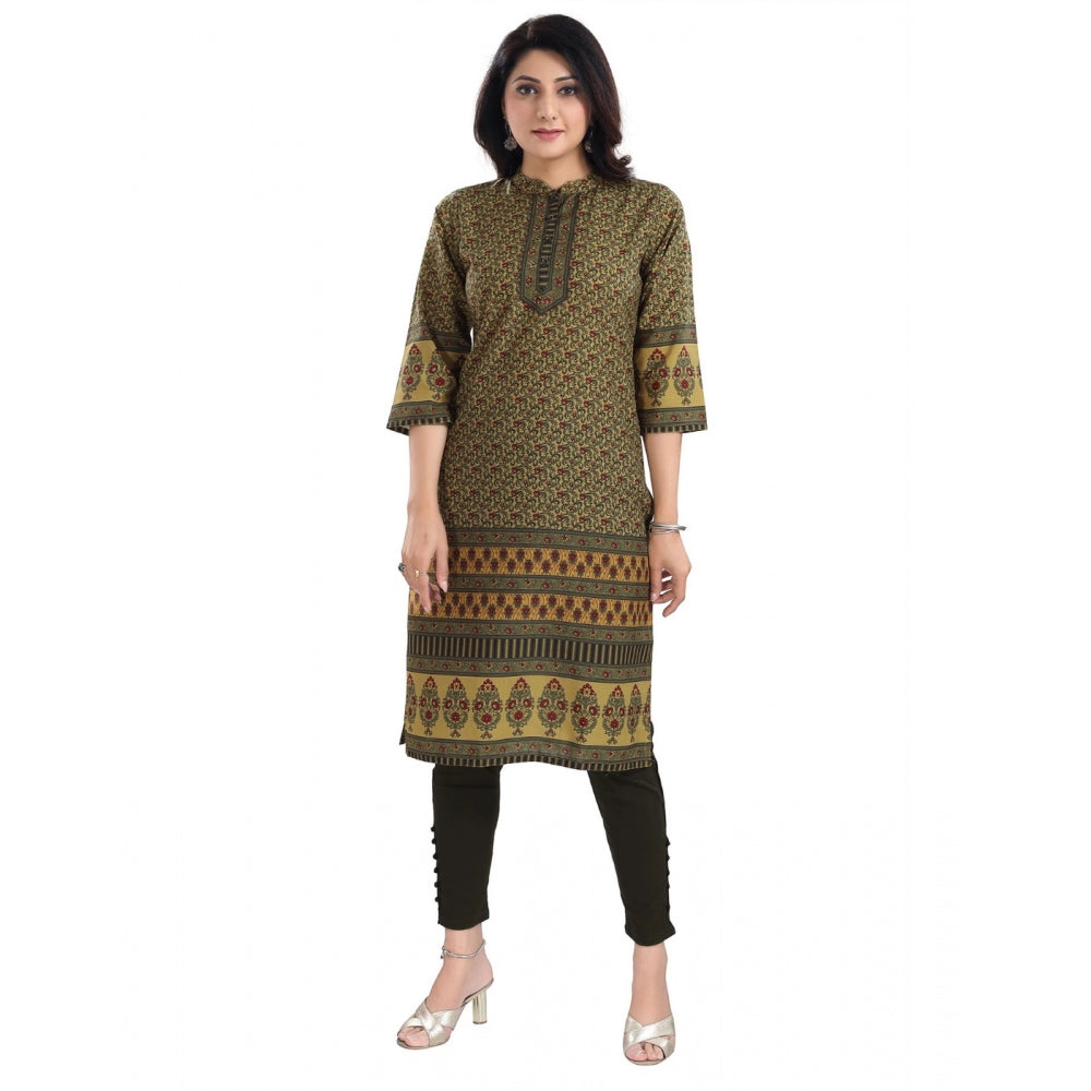 3/4th Sleeve Cotton Blend Tunic Long Kurti (Yellow)