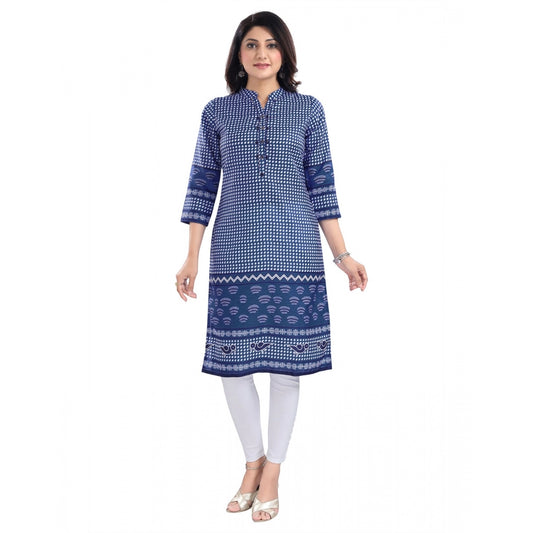 3/4th Sleeve Cotton Blend Tunic Long Kurti (Blue)