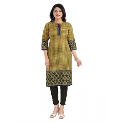 3/4th Sleeve Cotton Blend Tunic Long Kurti (Yellow)