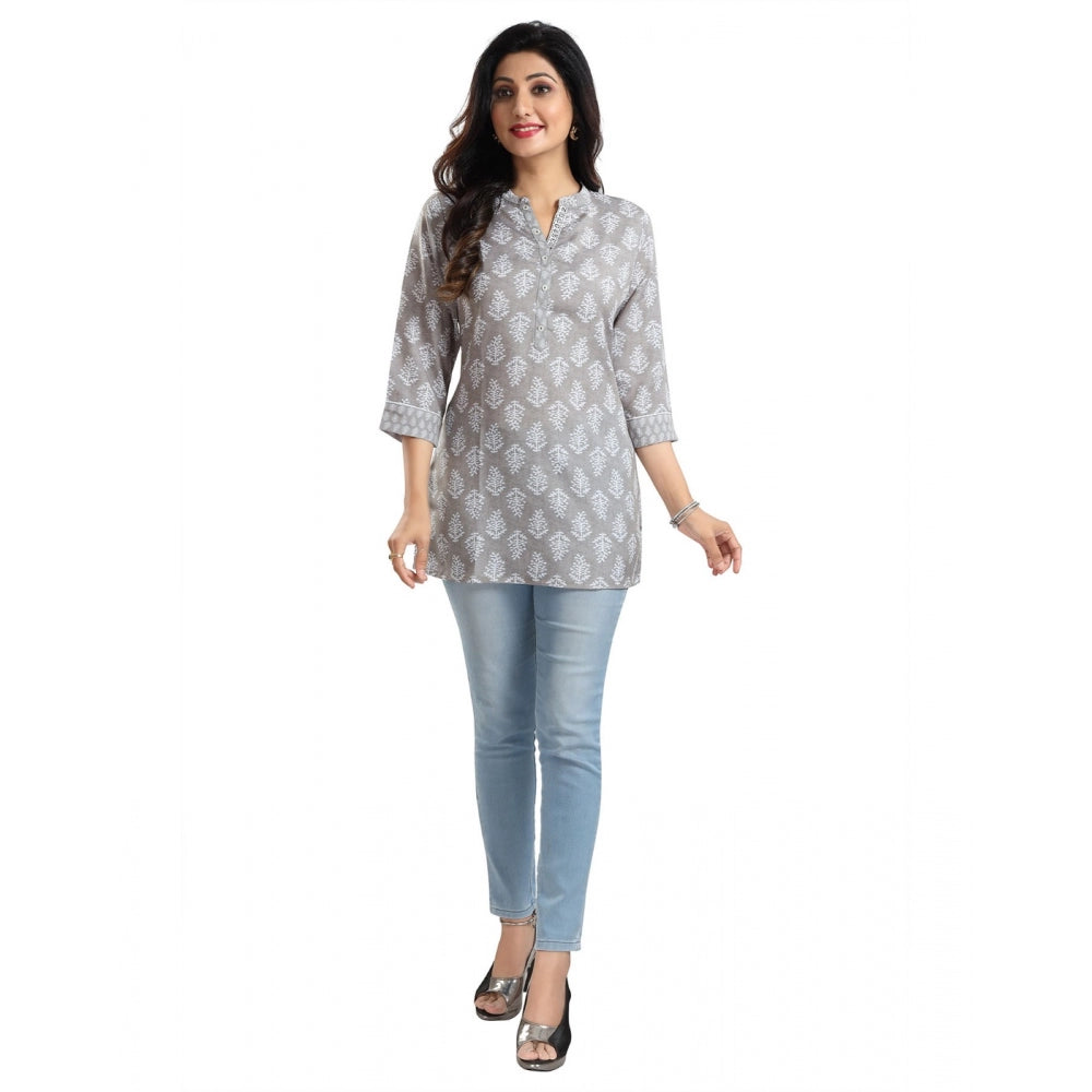 3/4th Sleeve Viscose Blend Tunic Short Top (Grey)