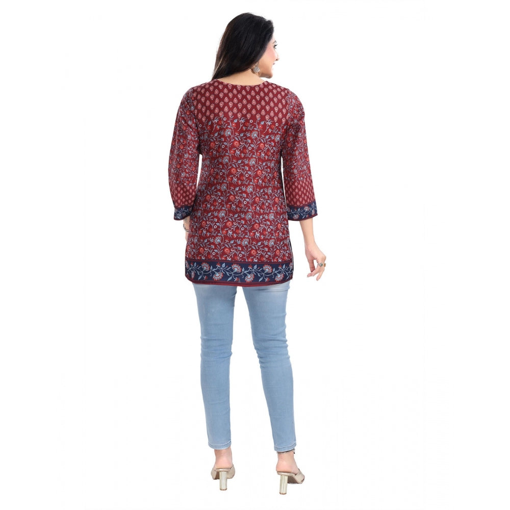 3/4th Sleeve Summer Cool Tunic Short Top (Maroon)