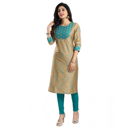 3/4th Sleeve Silk Blend Tunic Long Kurti (Beige)