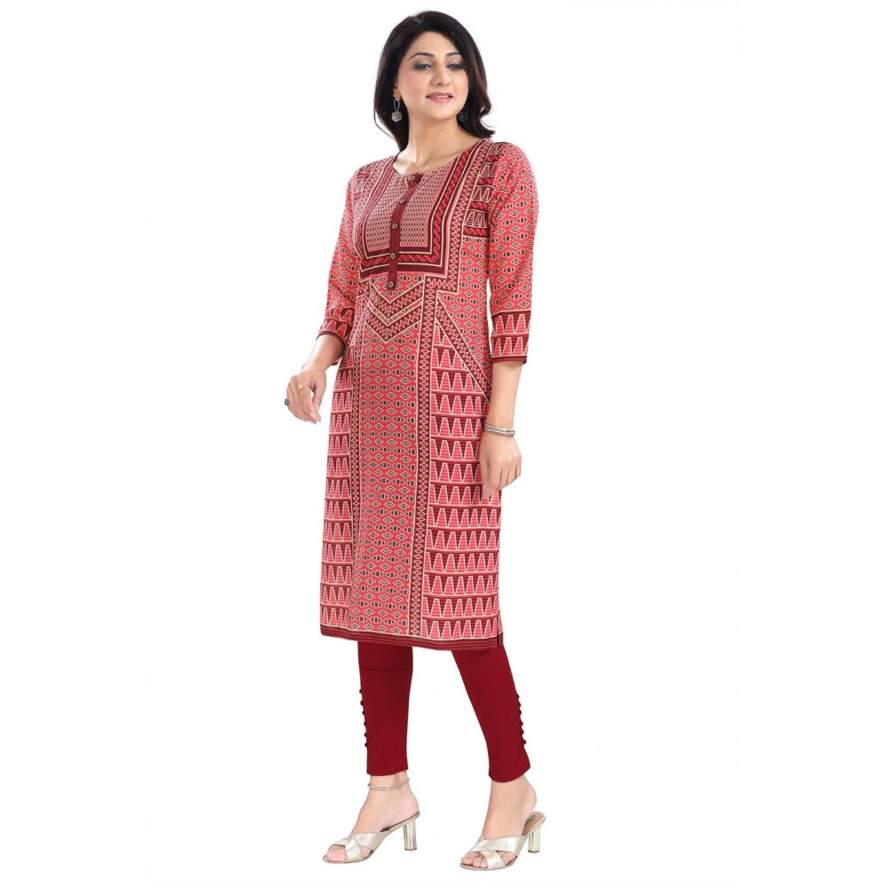 3/4th Sleeve Cotton Blend Tunic Long Kurti (Pink)