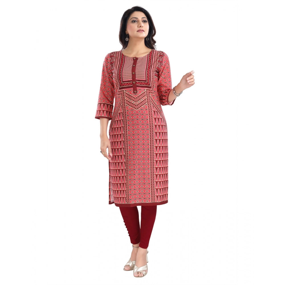 3/4th Sleeve Cotton Blend Tunic Long Kurti (Pink)