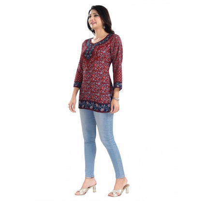 3/4th Sleeve Summer Cool Tunic Short Top (Maroon)