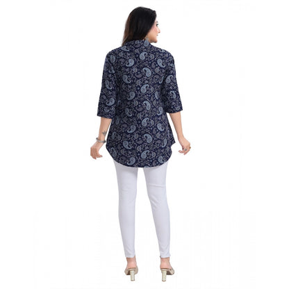 3/4th Sleeve Polyester Tunic Short Top (Blue)