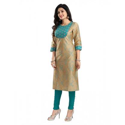 3/4th Sleeve Silk Blend Tunic Long Kurti (Beige)