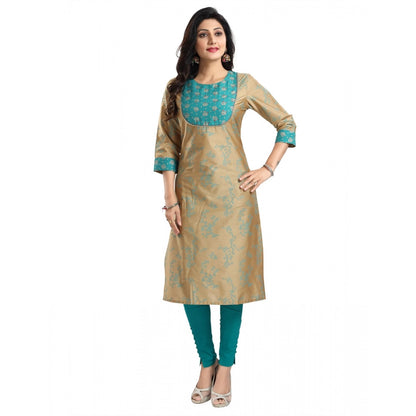 3/4th Sleeve Silk Blend Tunic Long Kurti (Beige)