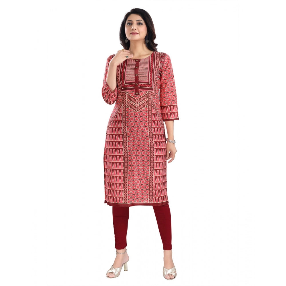 3/4th Sleeve Cotton Blend Tunic Long Kurti (Pink)