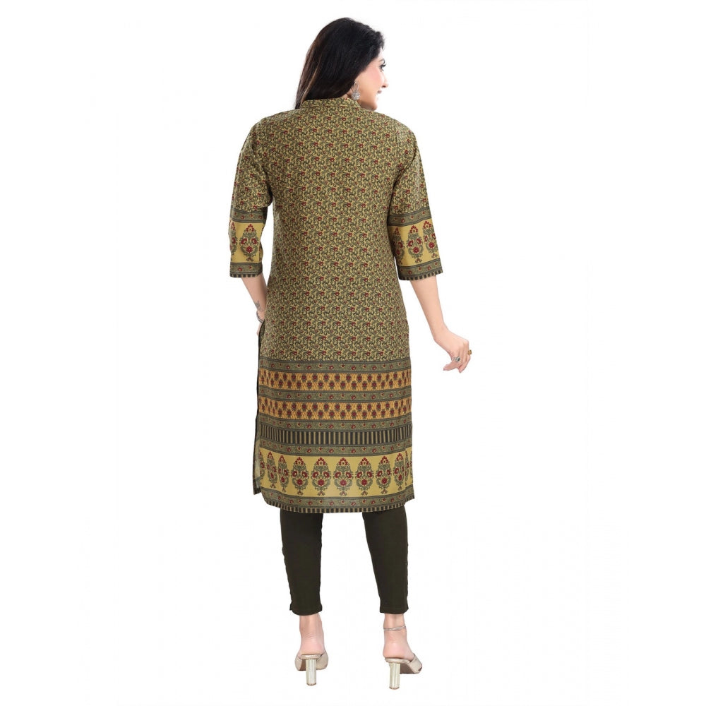 3/4th Sleeve Cotton Blend Tunic Long Kurti (Yellow)