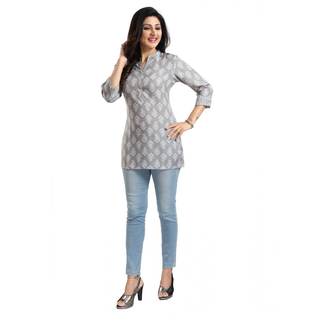 3/4th Sleeve Viscose Blend Tunic Short Top (Grey)