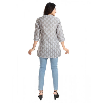 3/4th Sleeve Viscose Blend Tunic Short Top (Grey)