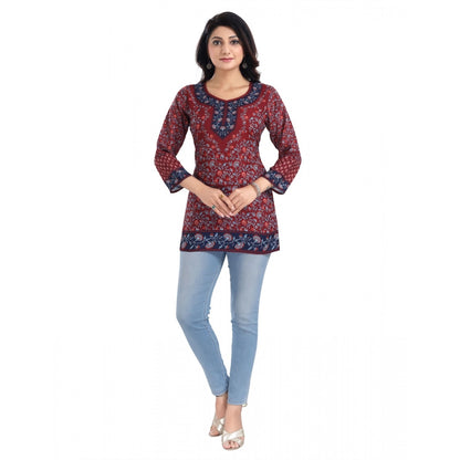 3/4th Sleeve Summer Cool Tunic Short Top (Maroon)