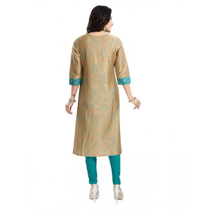 3/4th Sleeve Silk Blend Tunic Long Kurti (Beige)