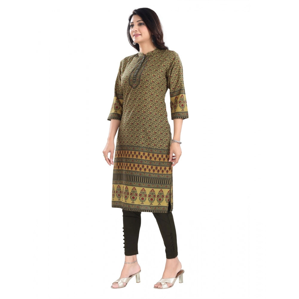 3/4th Sleeve Cotton Blend Tunic Long Kurti (Yellow)