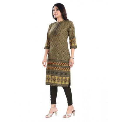 3/4th Sleeve Cotton Blend Tunic Long Kurti (Yellow)