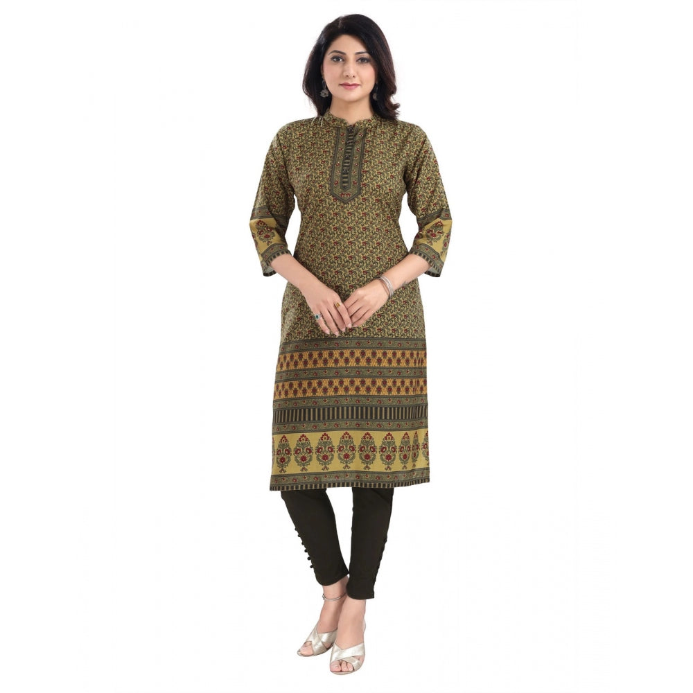 3/4th Sleeve Cotton Blend Tunic Long Kurti (Yellow)