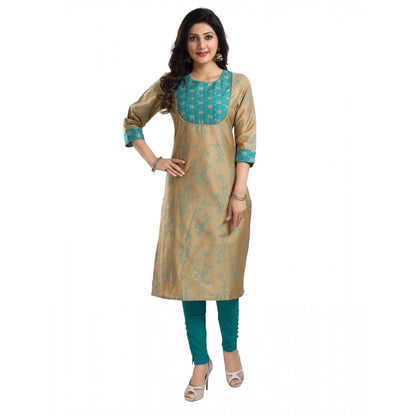 3/4th Sleeve Silk Blend Tunic Long Kurti (Beige)