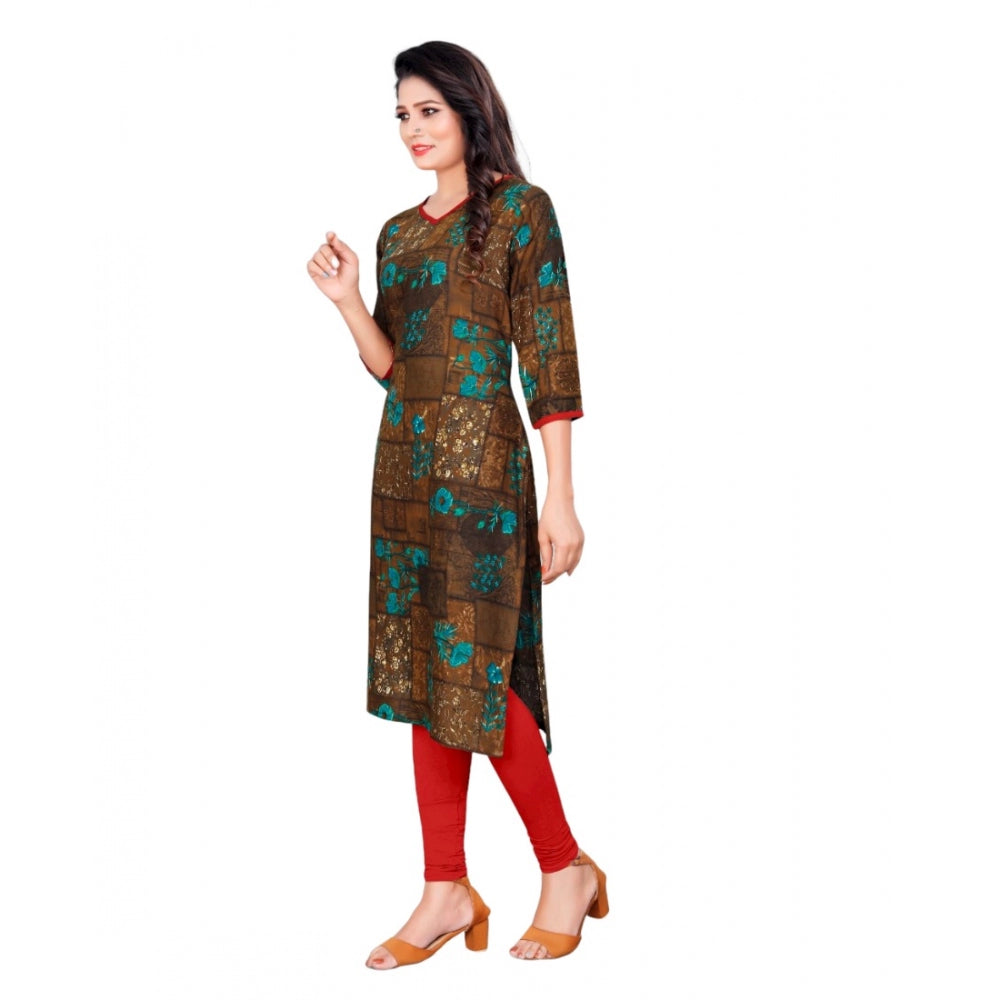 Rayon Foil Printed Straight Kurti (SeaGreen)