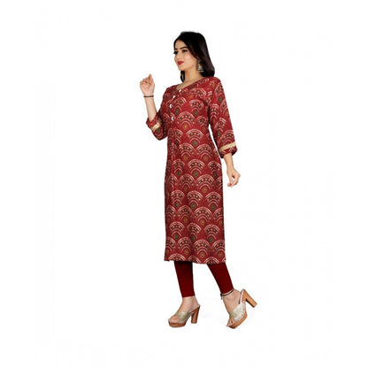 Rayon Foil Printed Straight Kurti (Maroon)