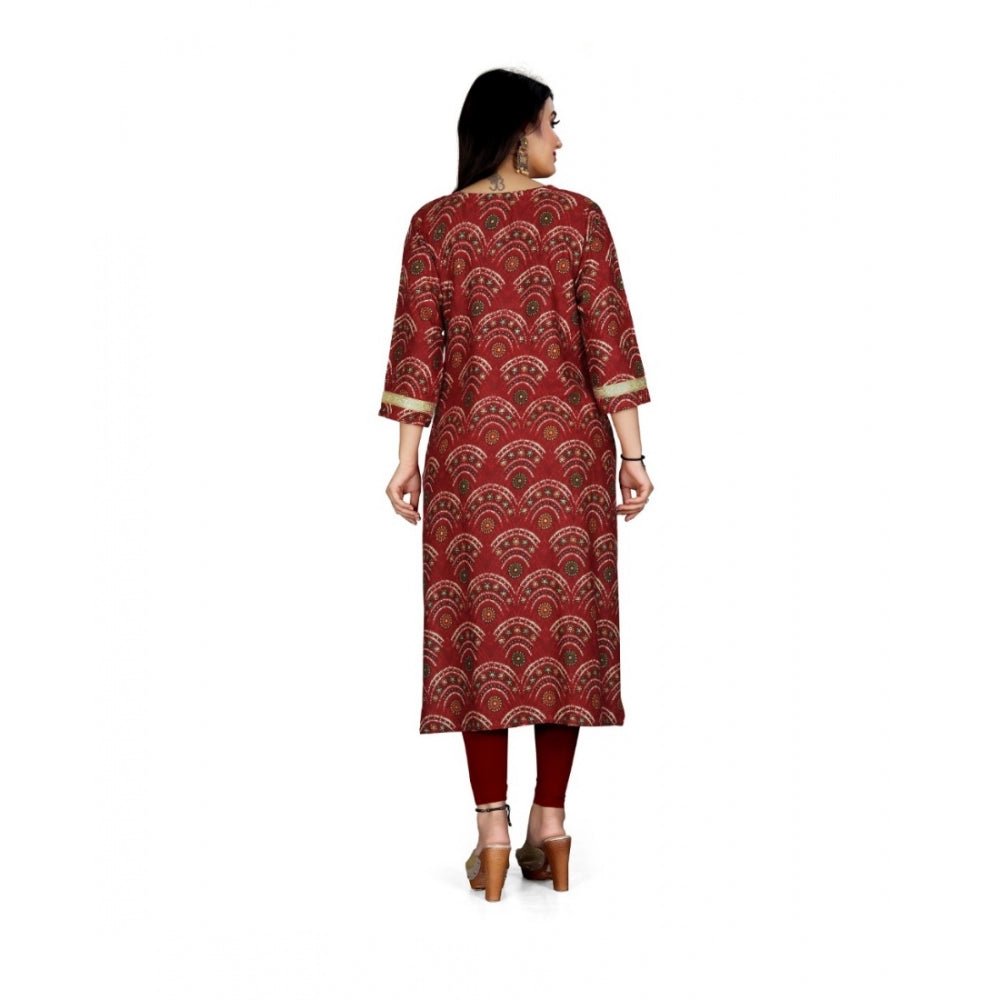 Rayon Foil Printed Straight Kurti (Maroon)