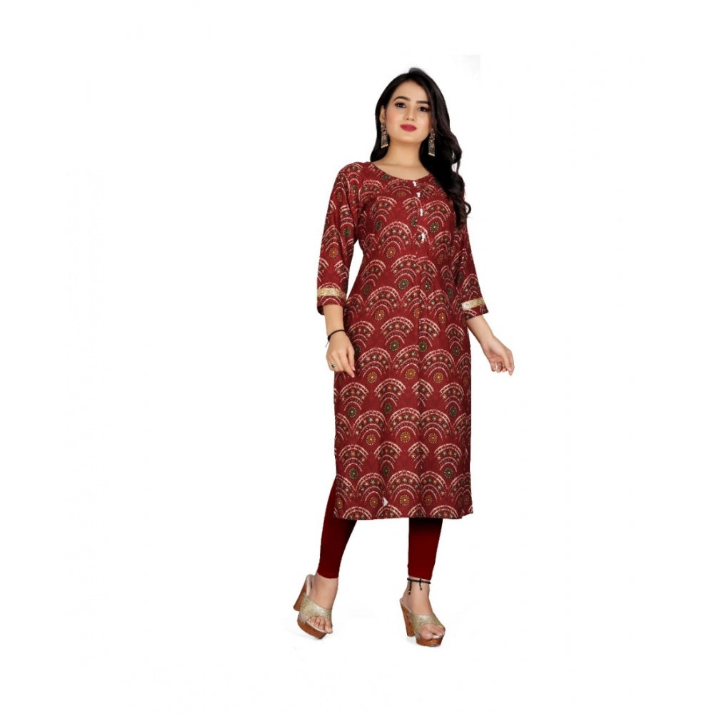 Rayon Foil Printed Straight Kurti (Maroon)