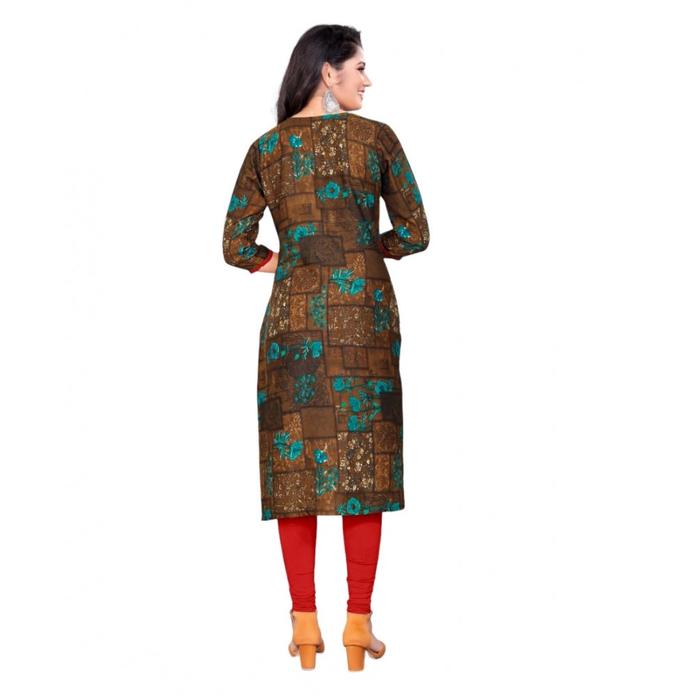 Rayon Foil Printed Straight Kurti (SeaGreen)