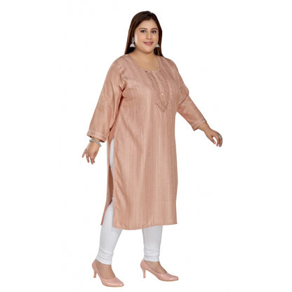 Casual 3/4th Sleeve Imported Fabric Self Embroidered Straight Kurti With Lining (Corel Pink)