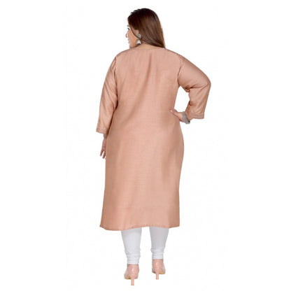 Casual 3/4th Sleeve Imported Fabric Self Embroidered Straight Kurti With Lining (Corel Pink)