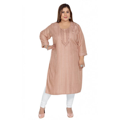 Casual 3/4th Sleeve Imported Fabric Self Embroidered Straight Kurti With Lining (Corel Pink)