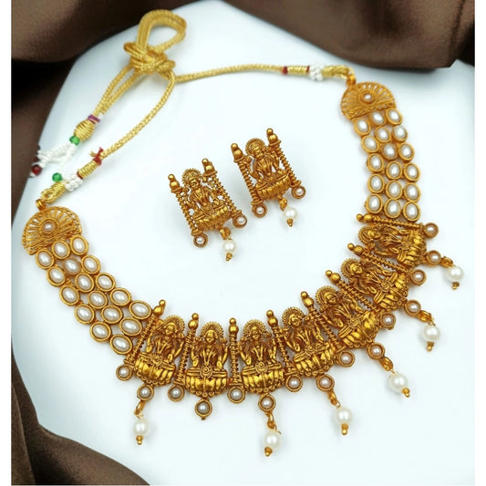 Gold Plated Necklace and Earrings Set (White, Free Size)