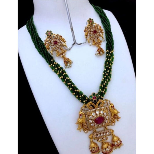 Elite Moti Mala Ad Pendal  Jewellery Set (Green, Free Size)