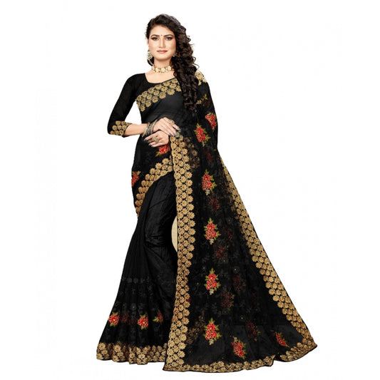 Net Saree With Blouse (Black, 5-6Mtrs)