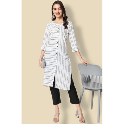 Cotton Blend Printed Work Kurti With Bottom Set (White)