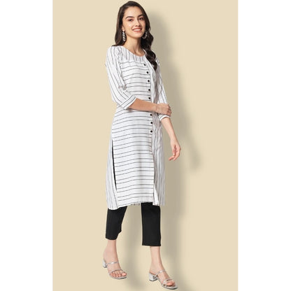 Cotton Blend Printed Work Kurti With Bottom Set (White)