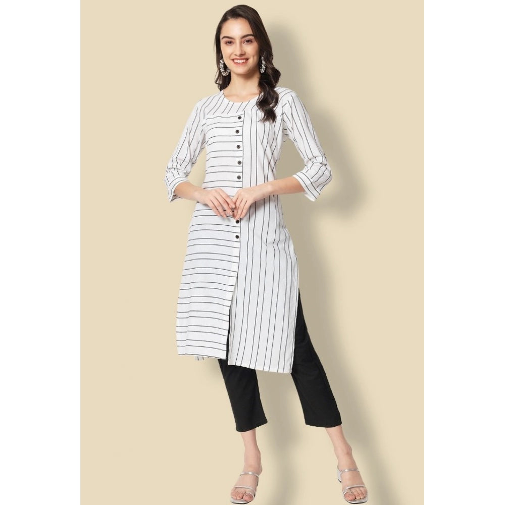 Cotton Blend Printed Work Kurti With Bottom Set (White)