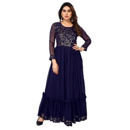 Sequence Work Georget Long Gown (Navy Blue)